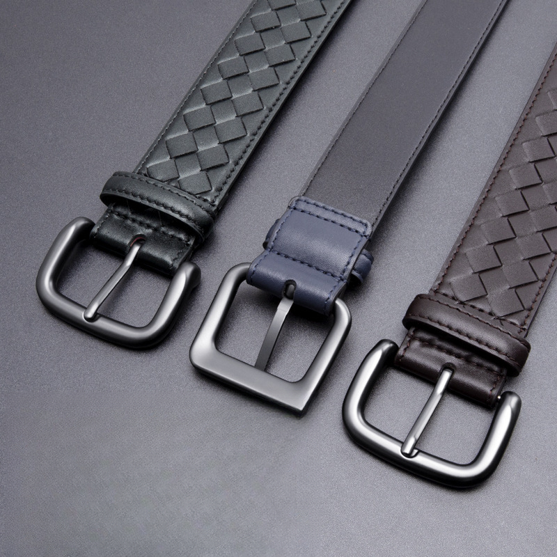 Designer 2026 Men's Woven Leather Casual Pin Buckle, High-end Light Luxury Style Waist Belt, Exclusively For Foreign
