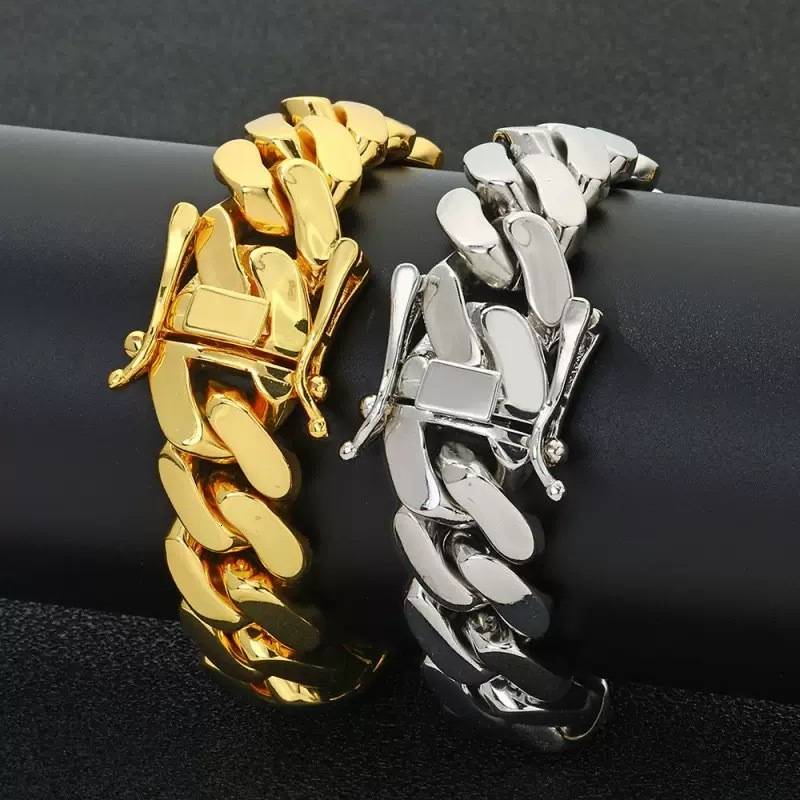 gold-plated large 22mm Miami chain fashionable Cuban men's gold bracelet, brass hip-hop jewelry