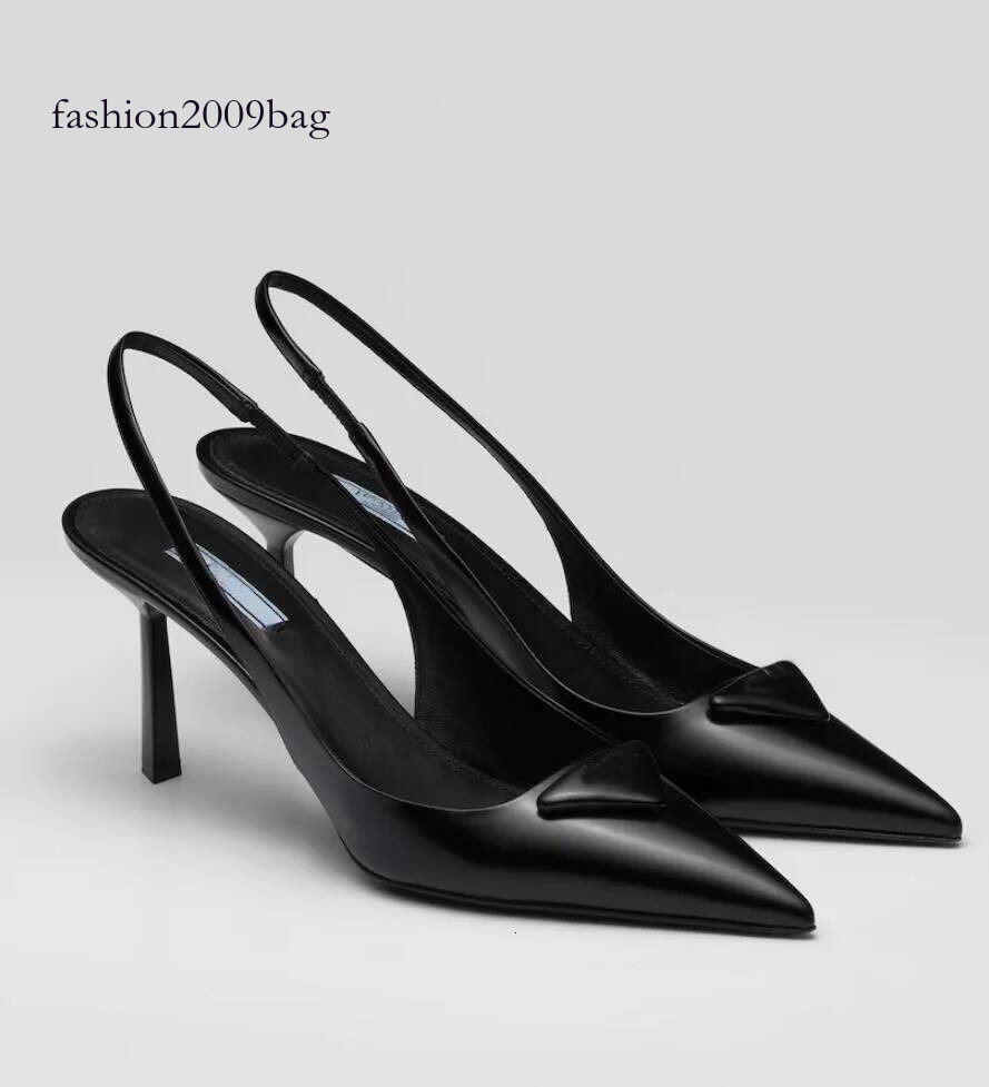Luxury Sandals Prara Shoes Patent Leather Slingback Pointed Toe Elegant Dress High Prat Heels Lady Black Nude White Pumps Pradsa Shoe Effortless Sty