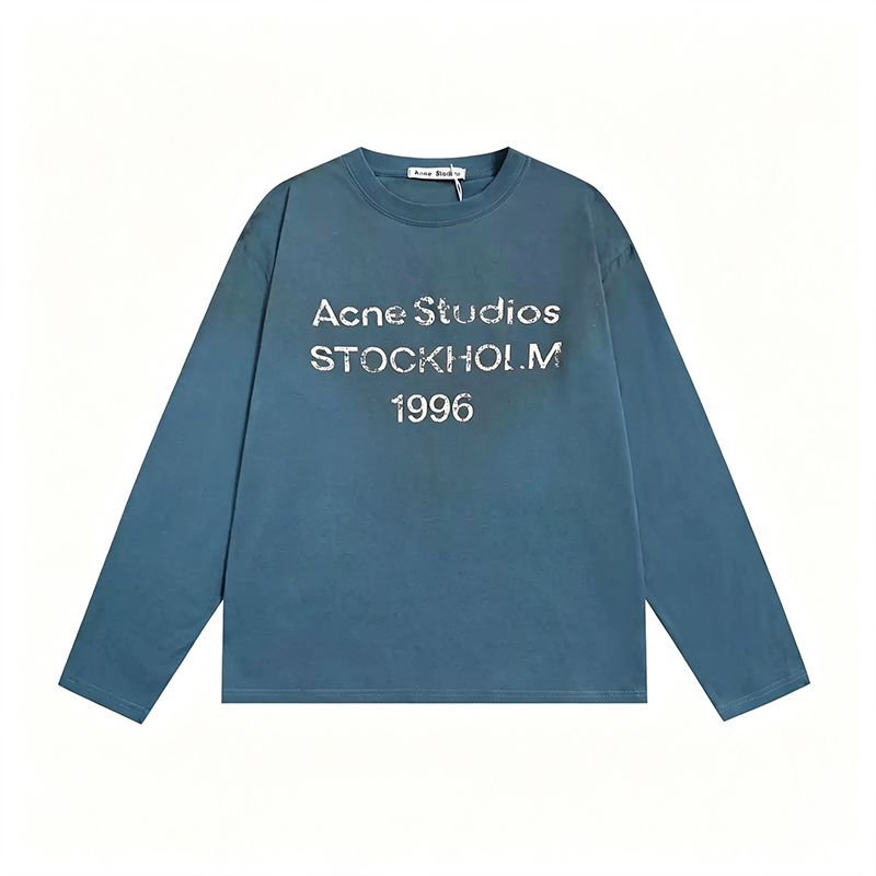 Acneastudios Long Sleeve T Shirt Men Women Designer Matching Distressed Faded Retro Print Round Neck Loose Comfort Slim Fit Street Casual Acneness S