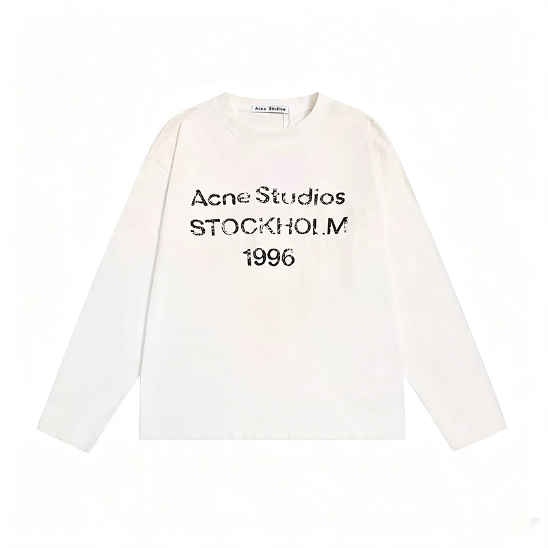 Acneastudios Long Sleeve T Shirt Men Women Designer Matching Distressed Faded Retro Print Round Neck Loose Comfort Slim Fit Street Casual Acneness S