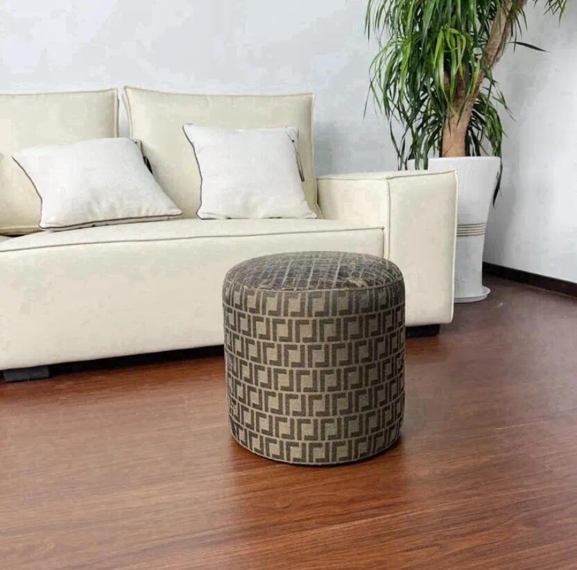 high quality classic letter Fabric Round Stool Luxury Simple Tea Table Stool Living Room Bedroom Makeup Table Solid Wood Low Stool Sofa Stool Home S