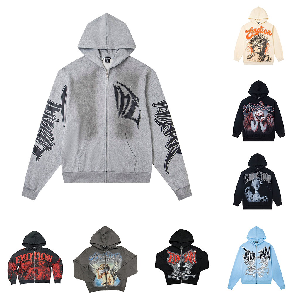 Mixed Emotion Vintage Designer Hoodies Jackets Mix Graphic Coat Hoody Unisex Oversized Cotton Designer Long Sleeve Y2K Hip Hop Streetwear Gothic Zip