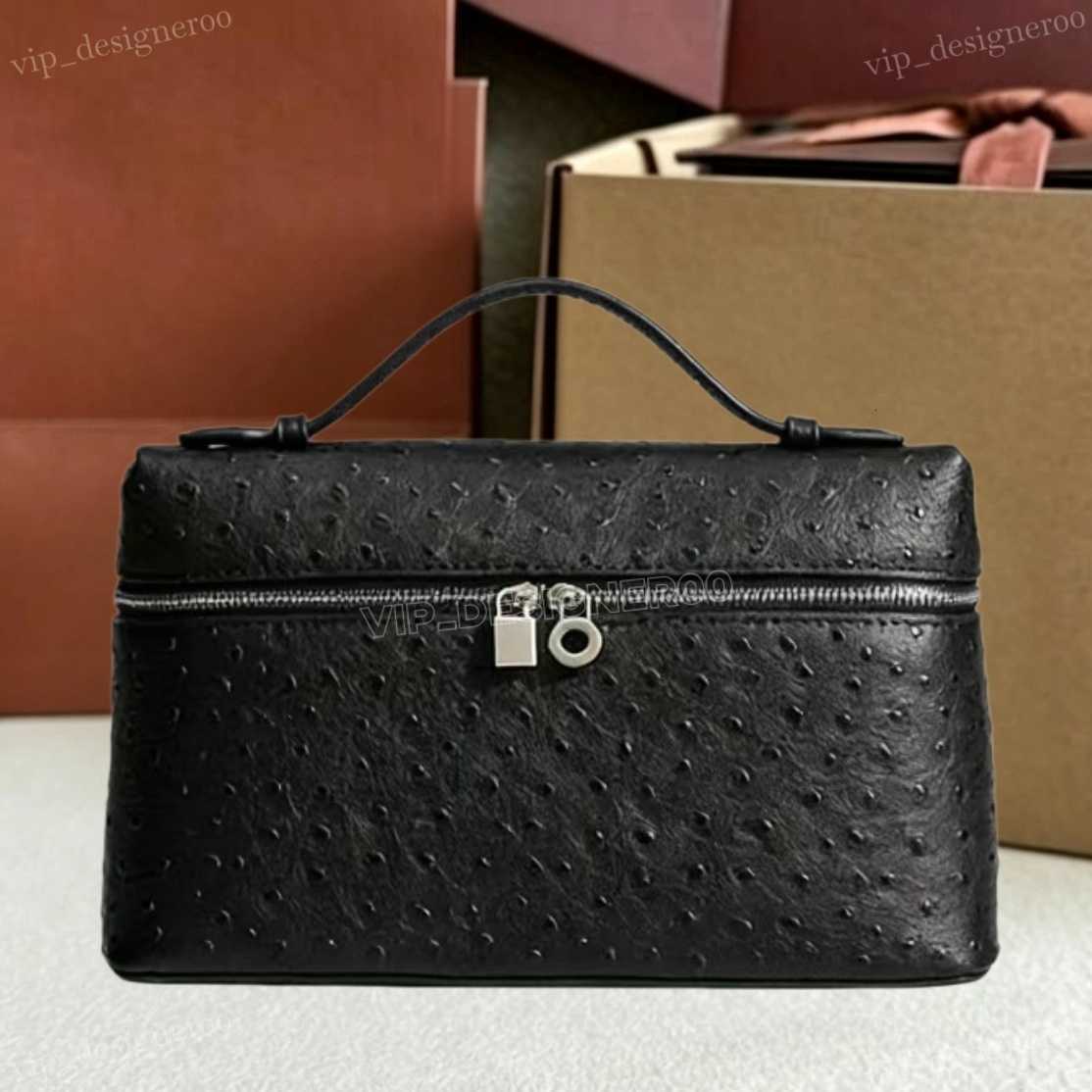 Luxury Designer Ostrich Grain Leather Box Handbag Classic Extra Pocket L19 Double Zipper Lock Decor Mini Top Handle Pouch Portable Storage Bag Top L