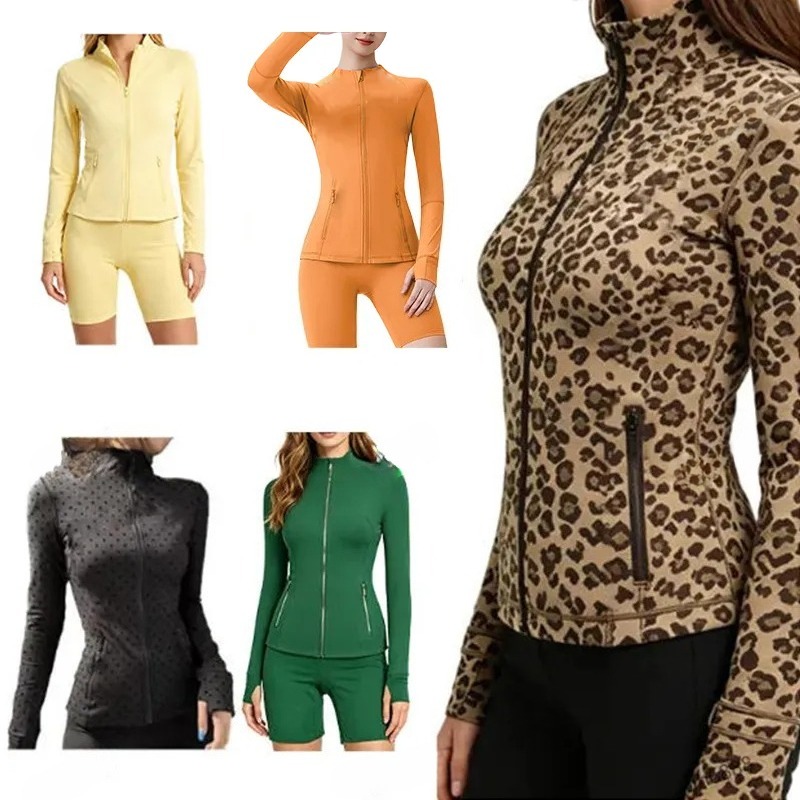 Women's Yoga Outfit short set version Black and Gold Jacket Nude Solid Color Long Sleeves Jacket Shaping Waist Fitness Sportswear
