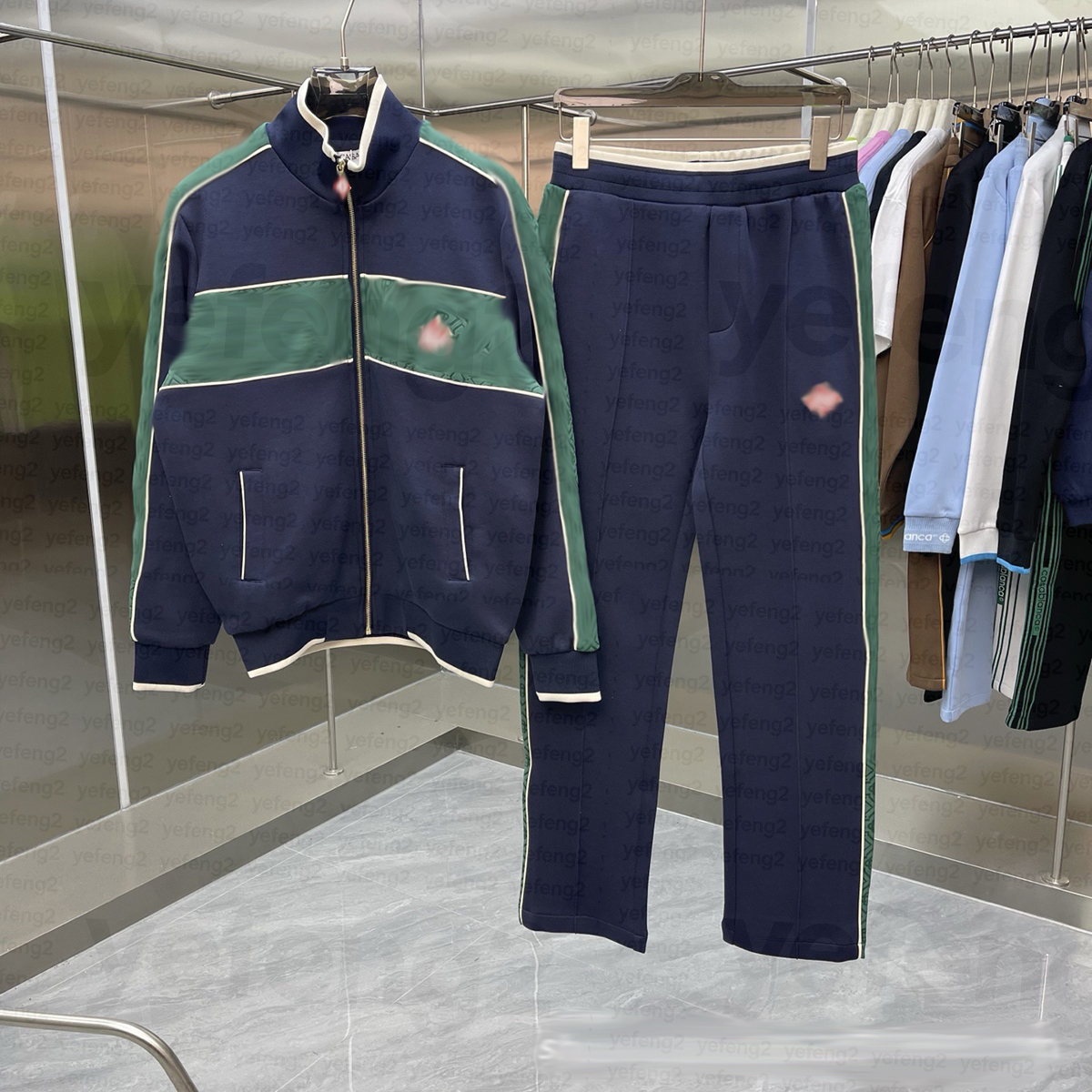 Mens Luxury TrackSuit Apres Sport Style Tricot Jacket Pant Set Side Stripe Embroidered Letter Retro Tennis Casual Sportswear