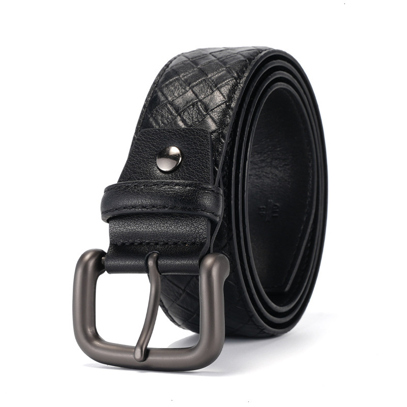 Ceinture en cuir véritable pour hommes, couche supérieure, Imitation peau de vache, tissée à la main, taille gaufrée, Business décontracté, haut