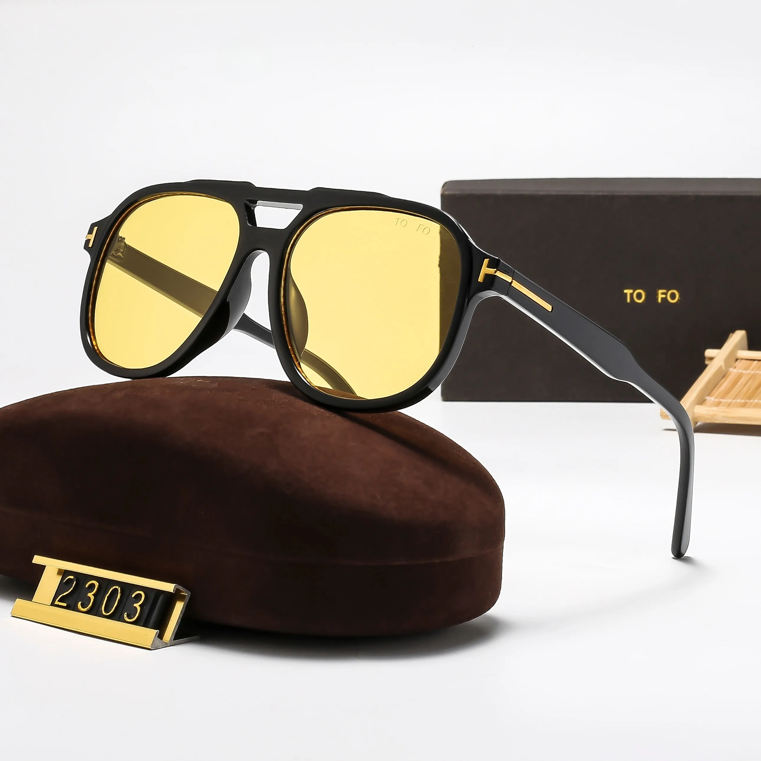 Designer Oval mens Yellow Lens Sunglasses Retro Big Round Frame sunglasses