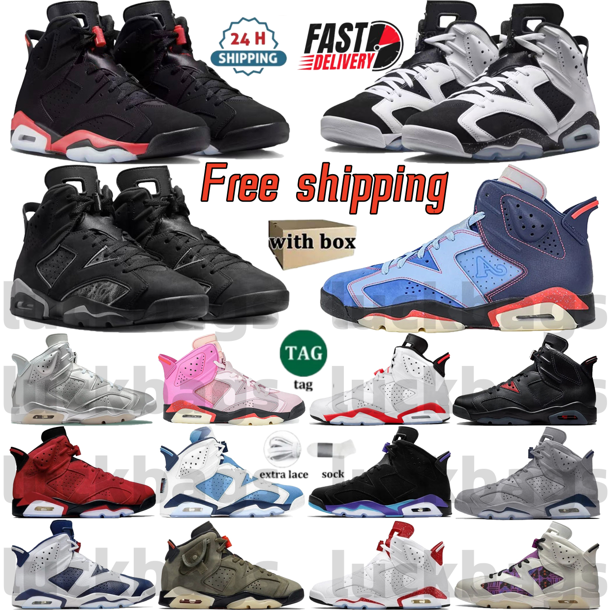 6S hommes chaussures de basket-ball 6s chaussures de sport rétro designer casquette infrarouge et robe Aqua blanc rouge denim lavé reflets d'un c
