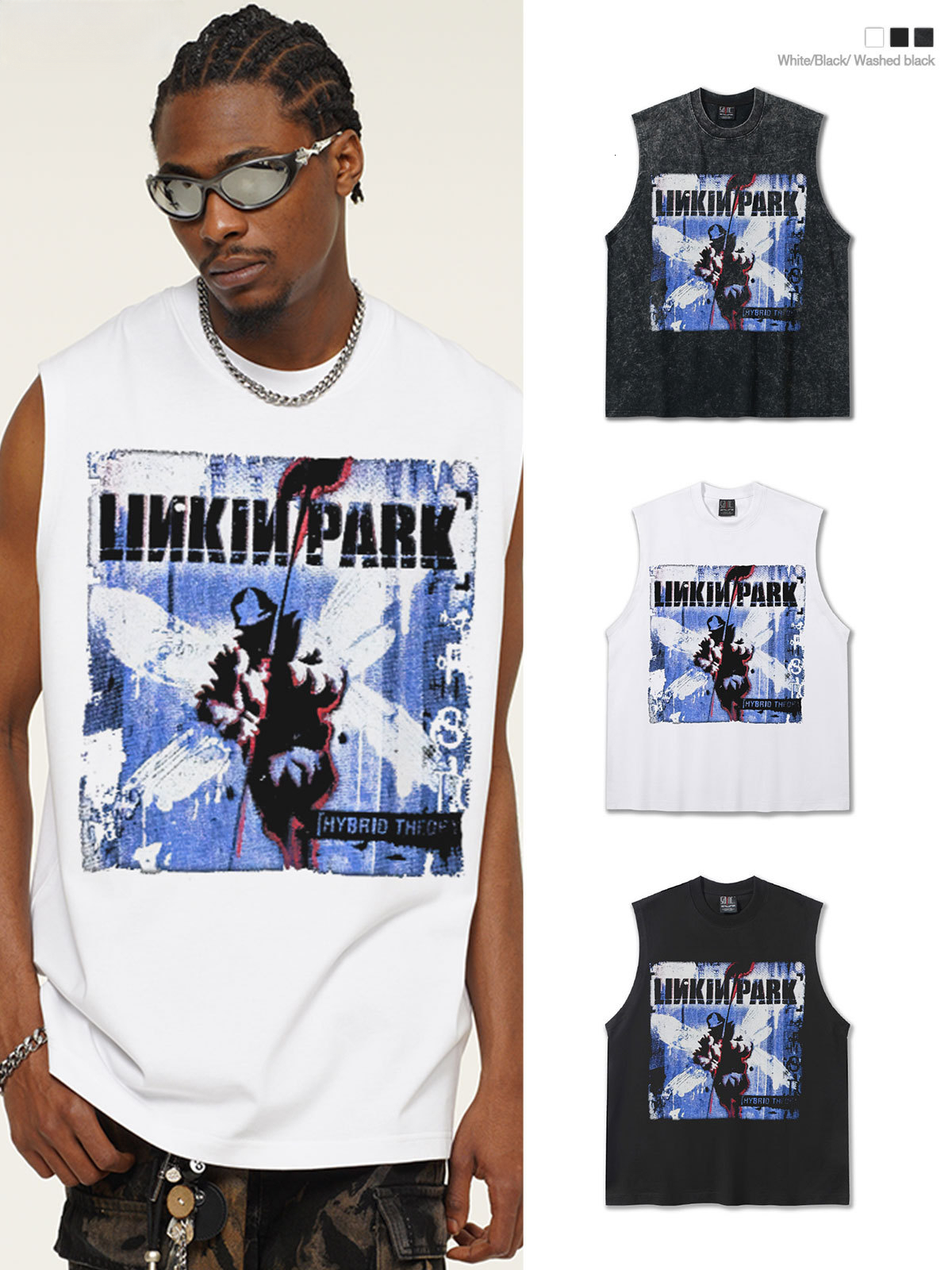 2026 washed T-Shirt Tanks Summer American Retro Rock T Shirts Tank Top Printed Vest Mens Base Layer Tee