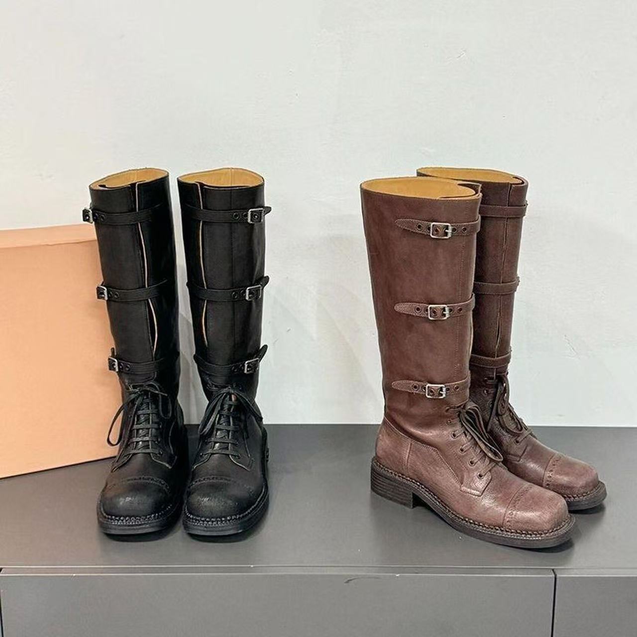 10a Vintage Roman Boots casual shoe Designer high Knightl belt fastener Martin Boot Long women Cowhide luxury Cocoa Brown Fashion Snow Short boot Mo