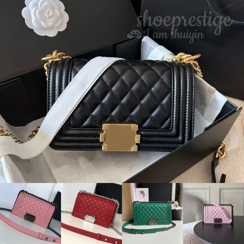 2026 Designer Marque De Luxe Classique Diamant Matelassé Le Boy Flap En Peau De Mouton Épaule Sacs À Bandoulière Sier/or Matériel Chaîne Sac Femm