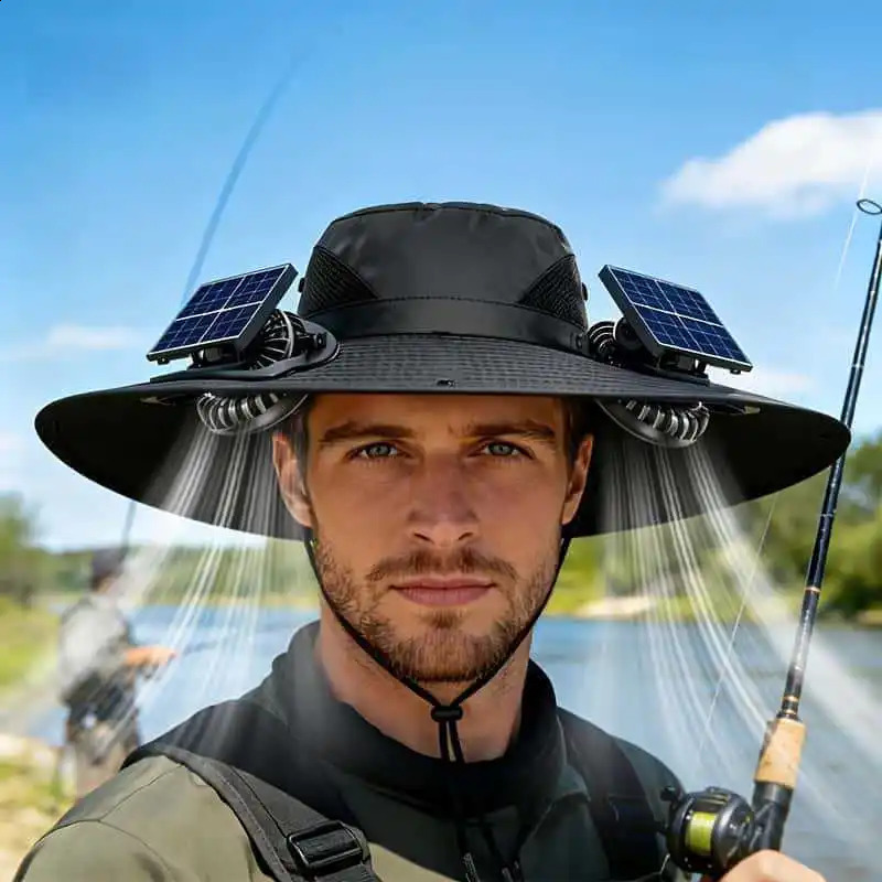 2-Fan Solar-Powered Sun Hat USB Rechargeable Adjustable Strap Cool and Breathable Efficient Battery Life Large Airflow260812