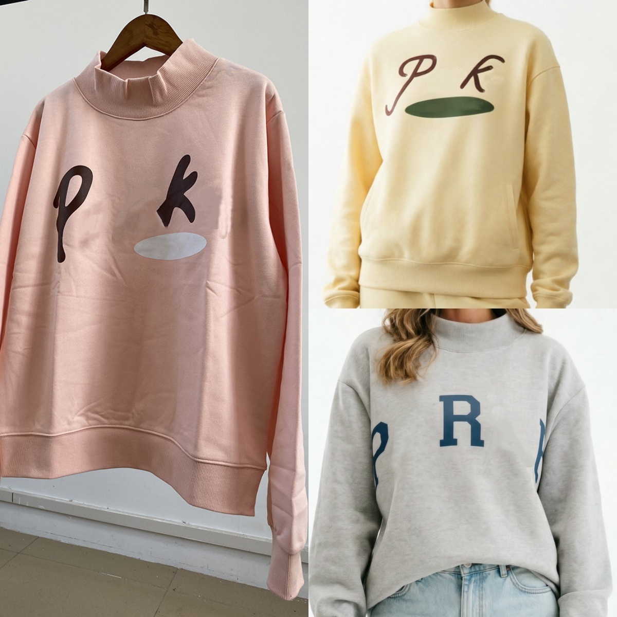 7311E PAR Art lettre imprimé sweat à capuche en coton pour femmes avec col haut col montant femmes coupe ample haut imprimé col montant KE