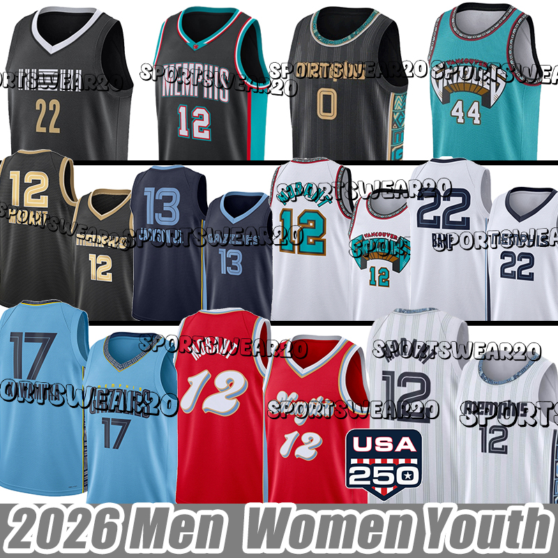 Maillots de basket-ball Memphis Maillot Grizzliess Ja Morant Jaren Jackson Jr. Desmond Bane Zach Edey Jaylen Wells 2026 Maillots de basket-ball d