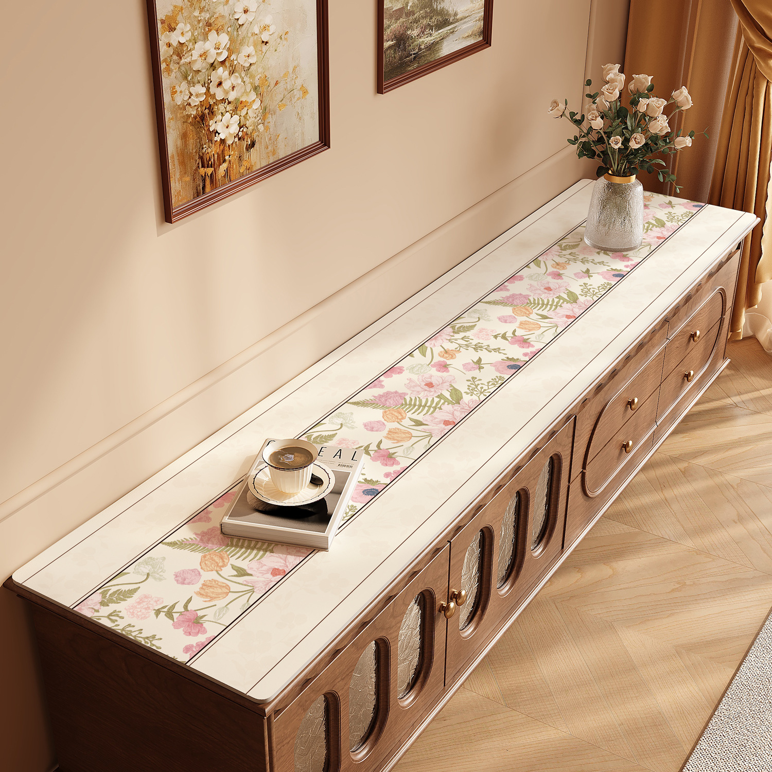 American retro leather placemat, new style, TV cabinet, dining tableside countertop protector, premium feel, washable tablecloth.