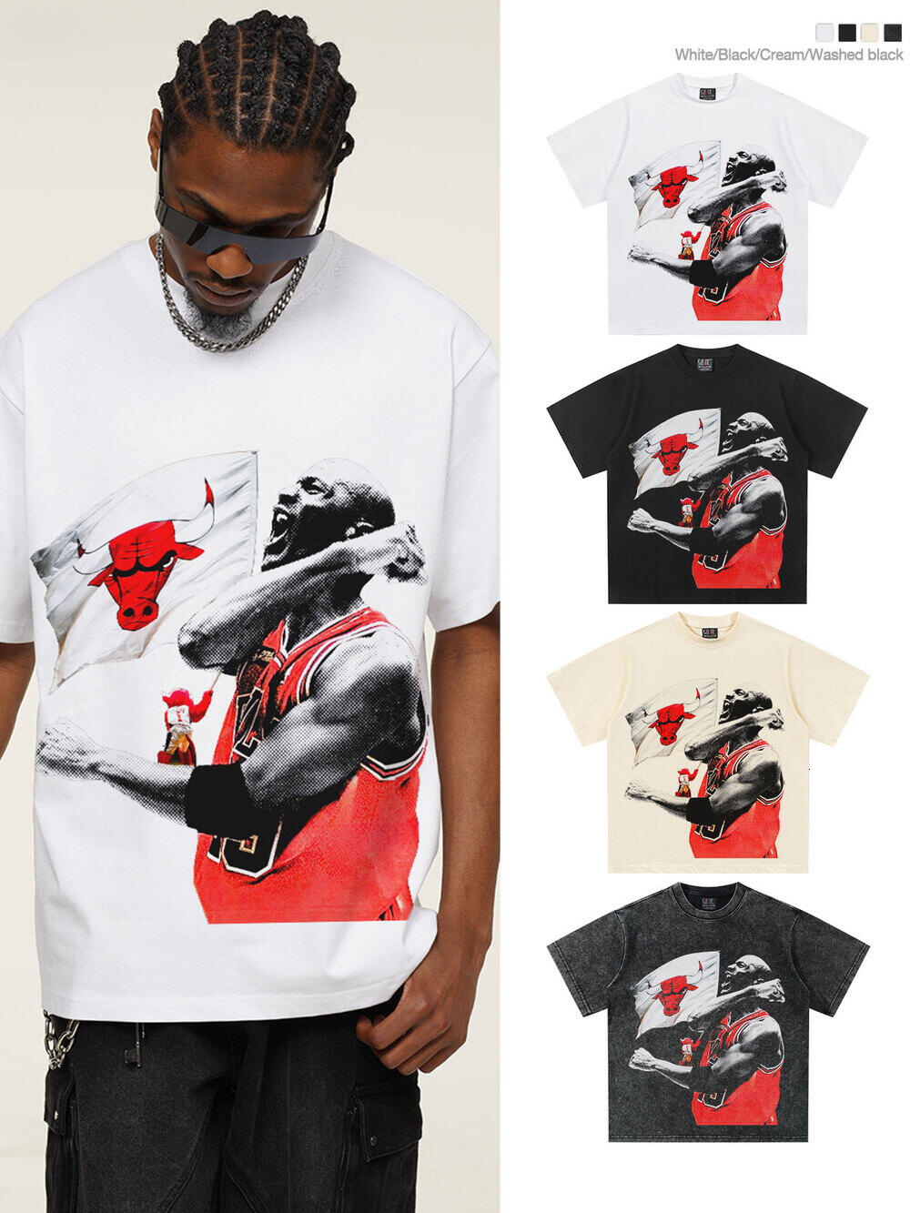 2026 washed T-Shirt Basketball Star Heavyweight Short-Sleeve T-Shirt, American Retro Washed Vintage Pure Cotton Unisex Small Collar Tee Tee