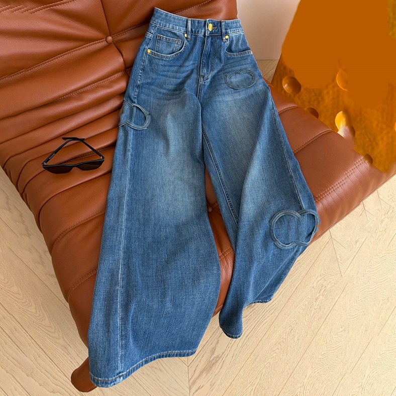 Brand Letter Embroidery Jeans Designer Women Blue Loose Denim Pants Luxury Women Street Style High Waist Vintage Denim Jeans