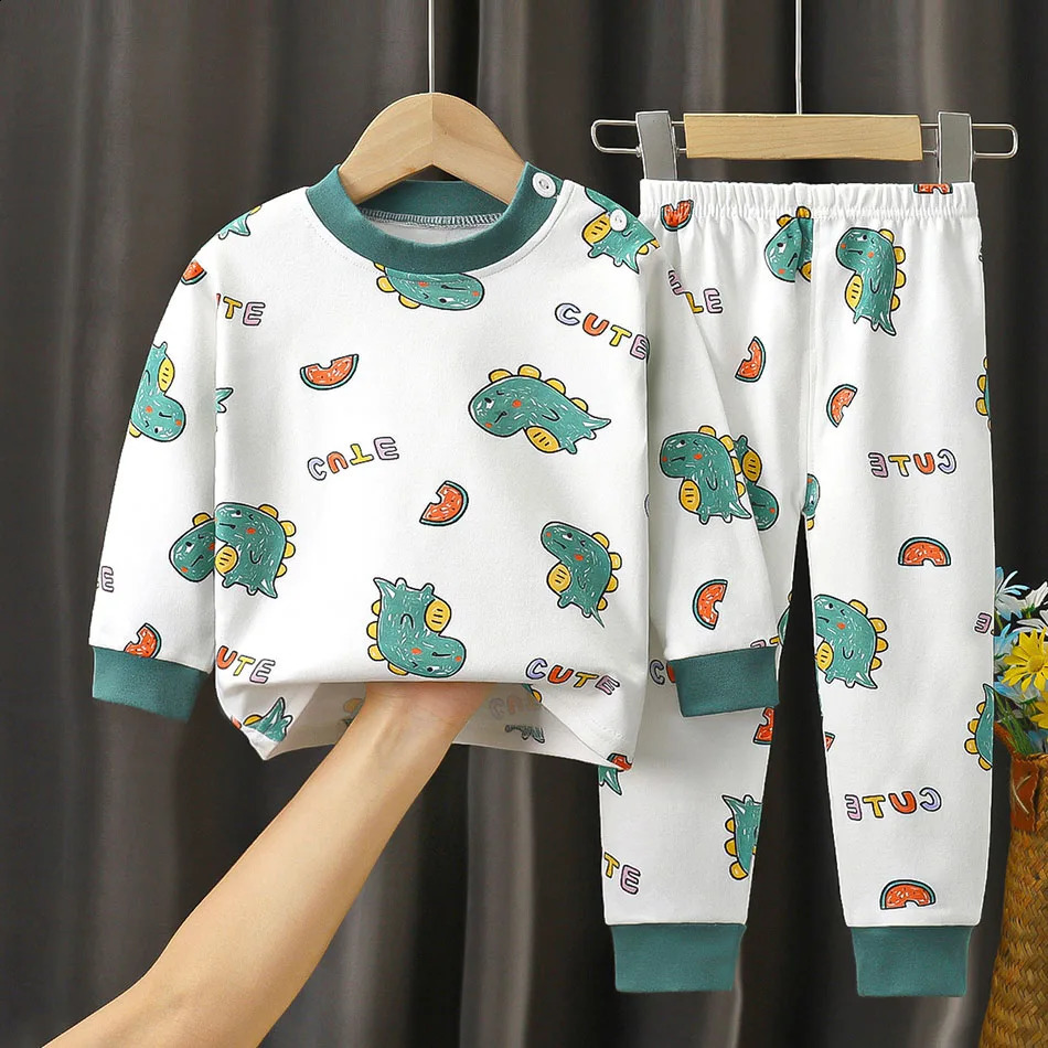 Spring Autumn Sleepwear Kids Comfort Cotton Pajamas Set Durable and Soft Unisex Cartoon Dinosaur for Boy Girl Children Clothes 260811 L260920I2T4