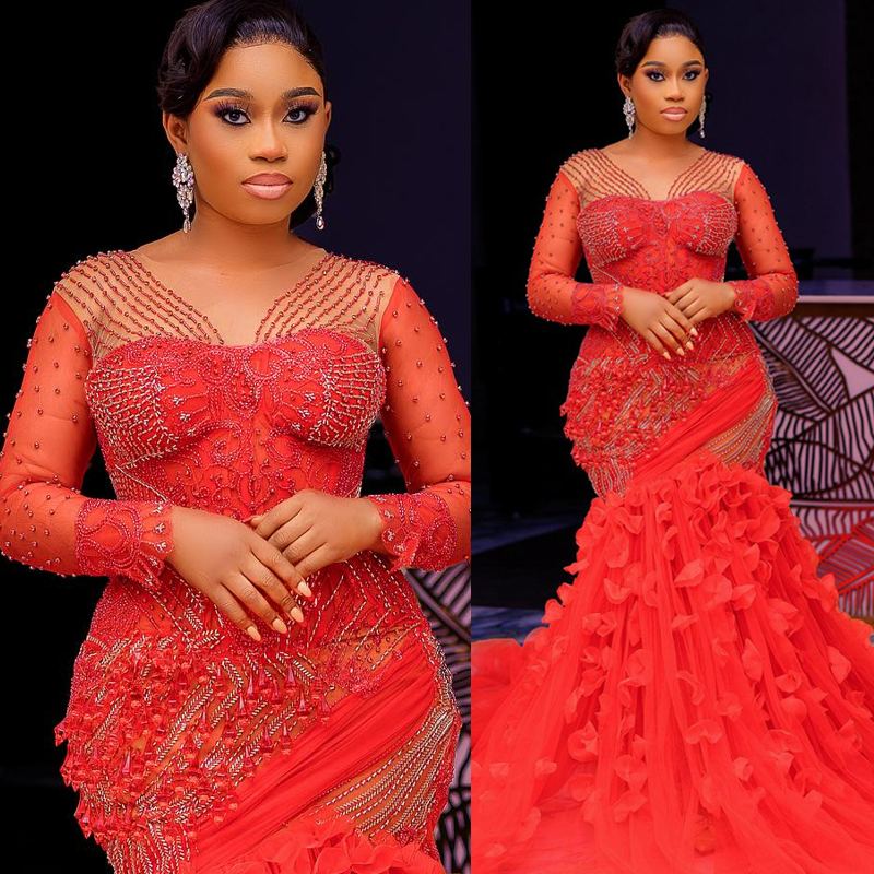 2026 Plus Size Red Mermaid Prom Dress Sparkling Evening Dres