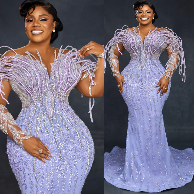 2026 Plus Size Lavender Mermaid Prom Dress Sparkling Evening