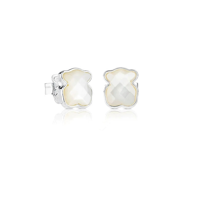 Mode Femmes Hommes Argent Or Blanc cuivre avec placage d'argent Ours Coeur Span Animal de Bande Dessinée Blanc Rose Noir Pierre Boucles D'oreille
