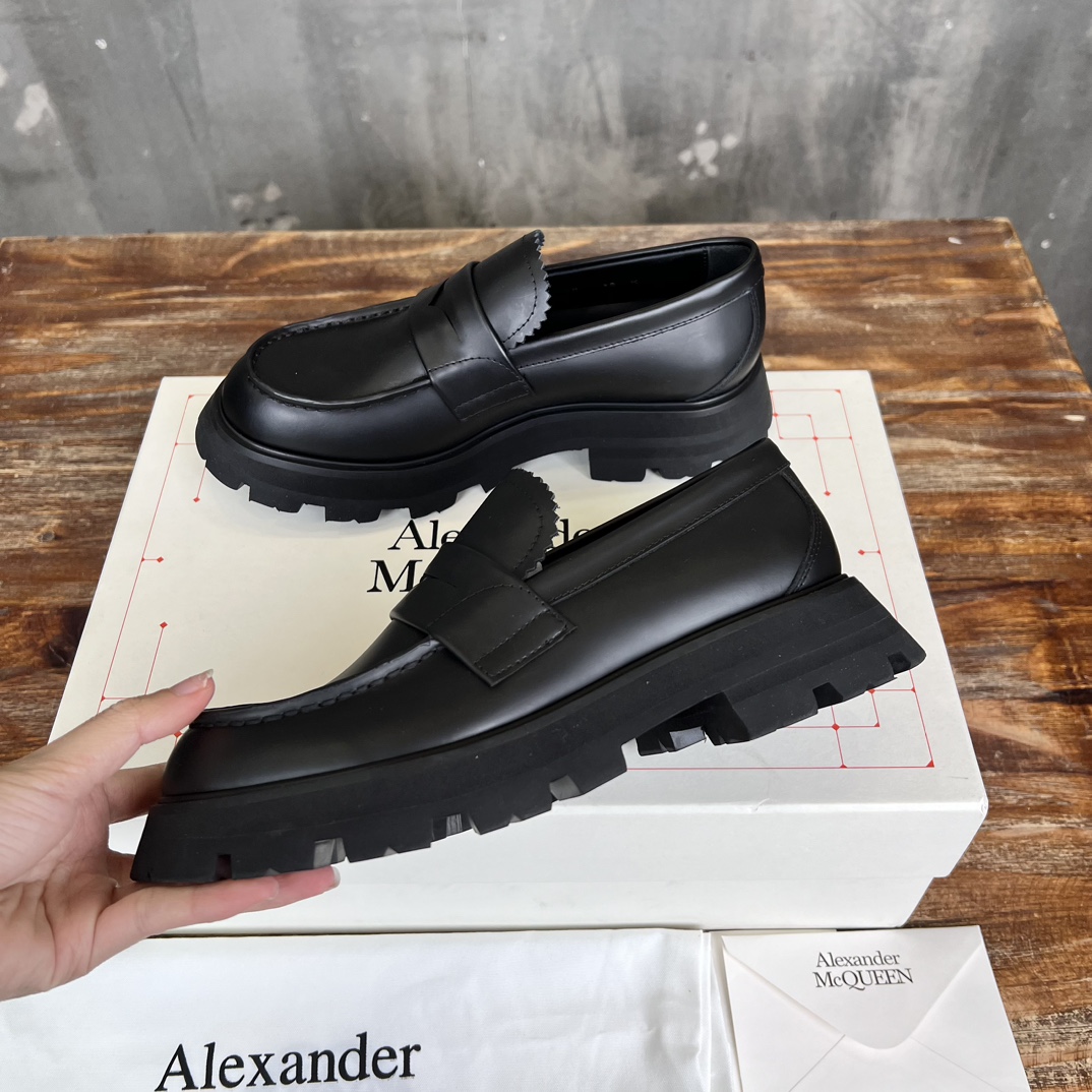 Alexander McQueen Loafers Women Men Burgundy Patent Leather Thick Sole Platform Shoes Size 35-46
