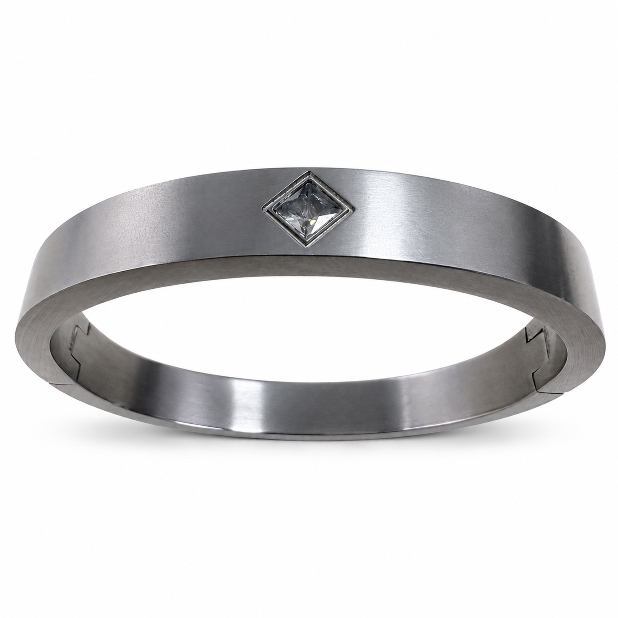 Titanium Alloy Wide Bangle Bracelet with Square Zircon Accent Silver Tone Wholesale