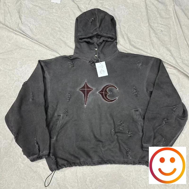 Sweats à capuche pour hommes Wash Cut Hole Endommagé THUG CLUB Sweat à capuche en cuir avec broderie Patch Label Sweatshirts Hommes Femmes Haute