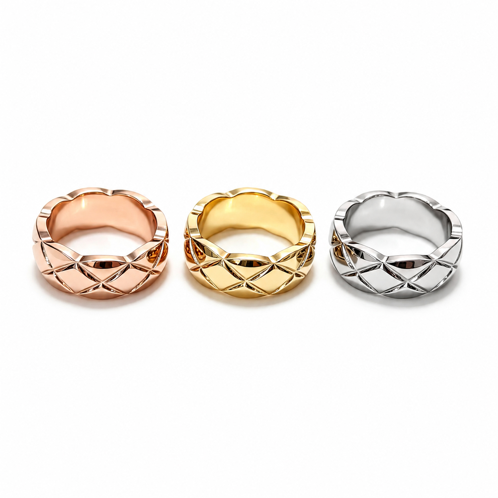 Wholesale Geometric Faceted Wide Band Ring Stainless Steel Rose Gold Tone Gold Tone Silver Tone US Sizes 6 7 8 OEM ODM