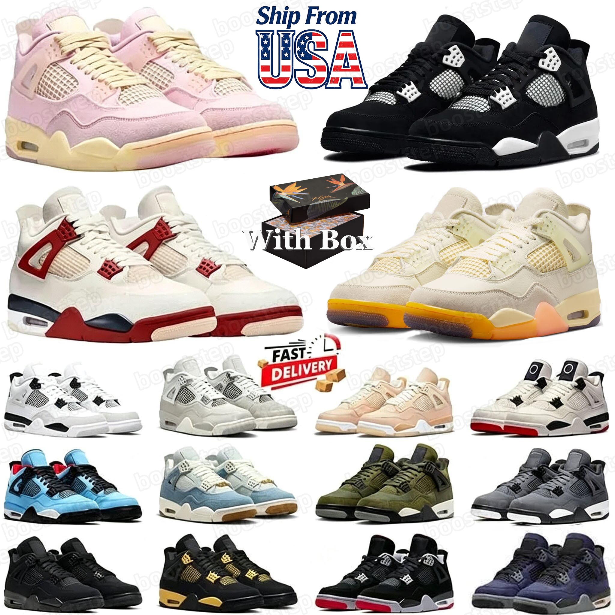 Basketball Brand Sneakers 4 USA Free Shipping With Original Box 4s White Oreos Men Women Black Cat 2025 Pearl Pink and Iced Carmine Red Thunder Shoe