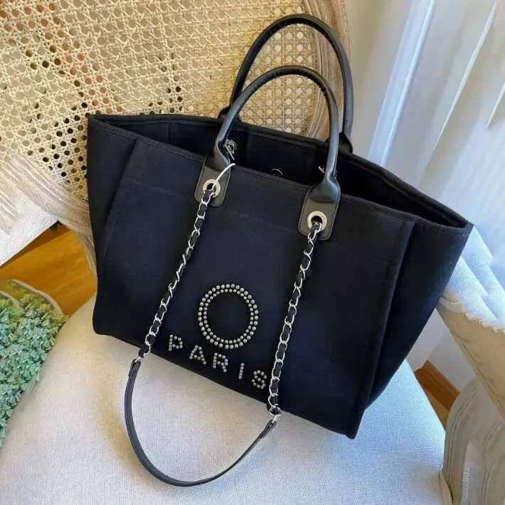 10A New Designer large tote handbag purse Shop travel Shoulder Embroidered linen canvas Bag Women's mens pearl gold chain duffle fashion summer