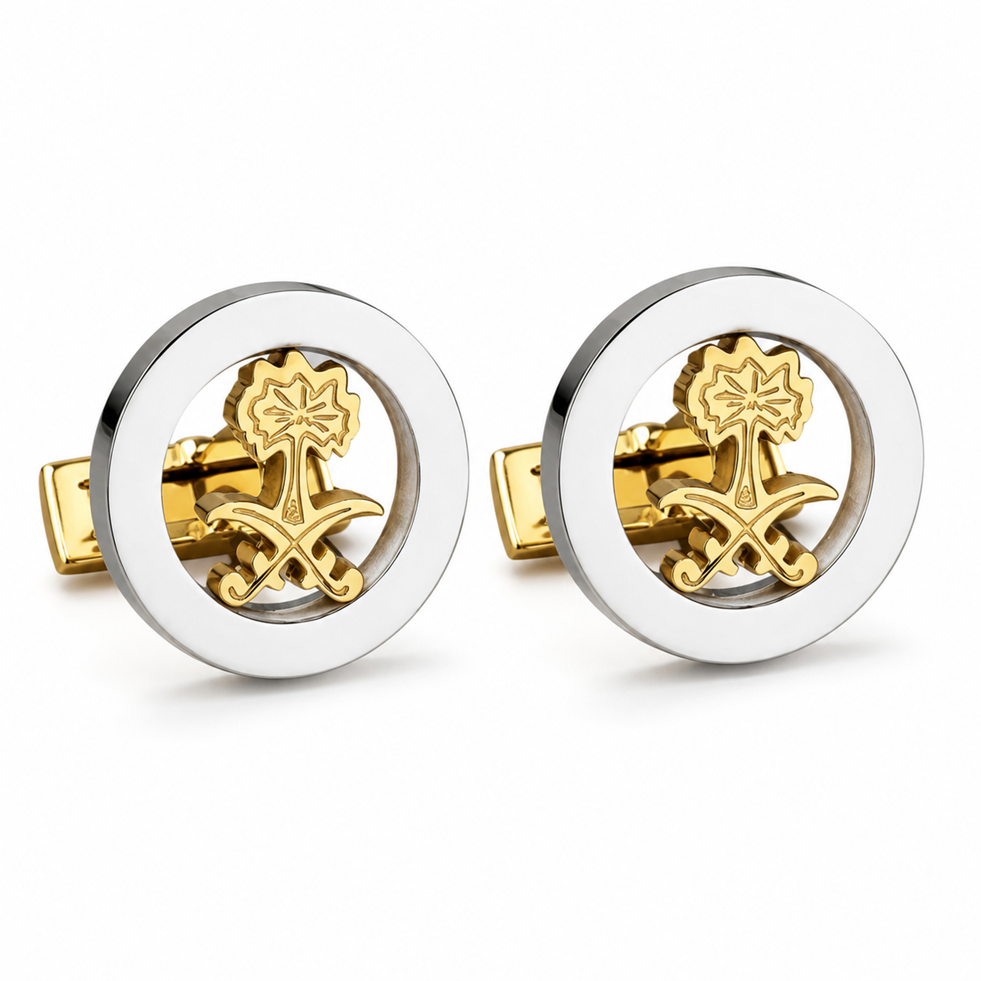 Paire de boutons de manchette ronds en acier inoxydable, motif Floral, argent et or, pour hommes, vente en gros