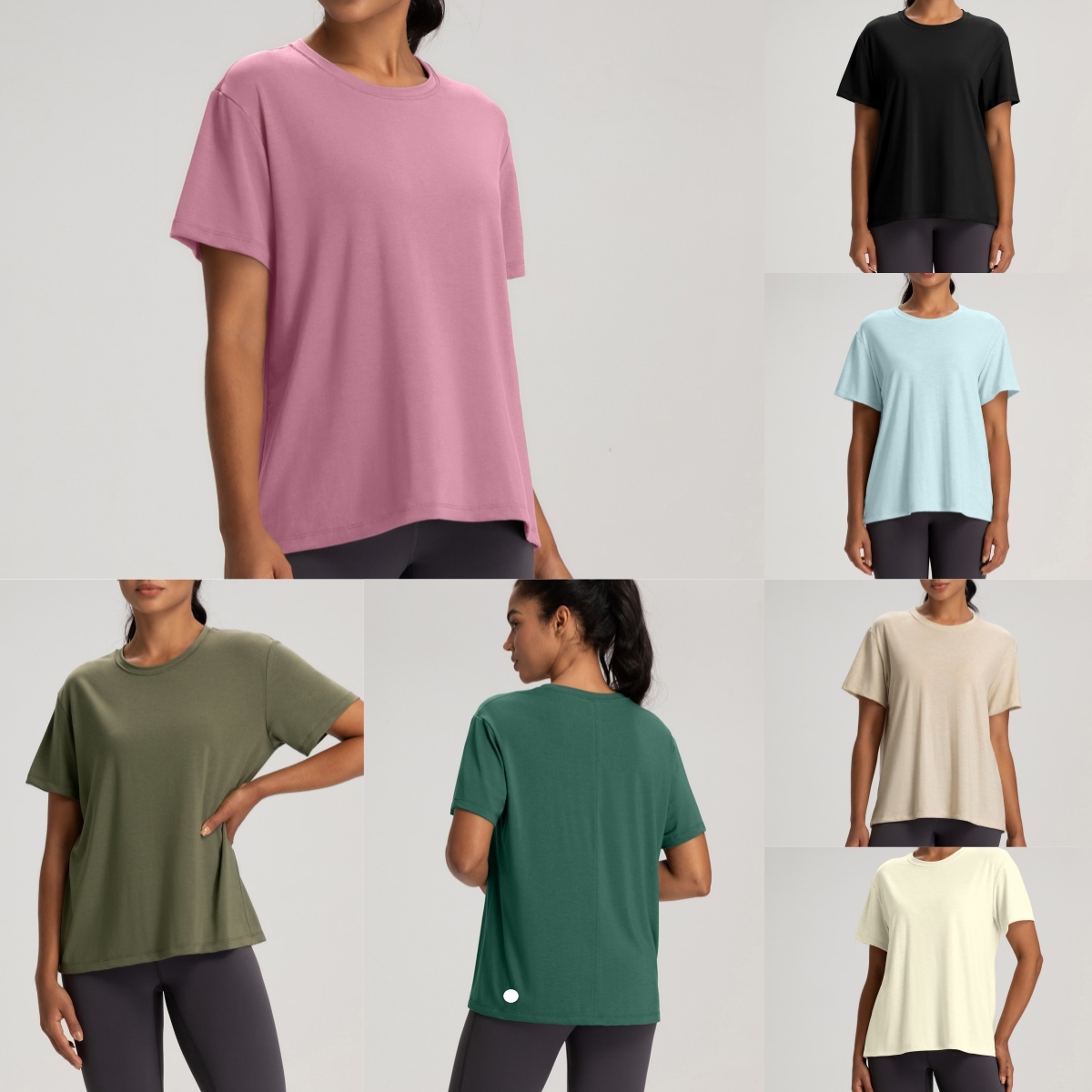 L6402-UU Womens Breathable Summer Yoga Top Nude Round Neck Short Sleeve Sports Tee Soft Cotton Blend Tank Tops Yoga Shirts