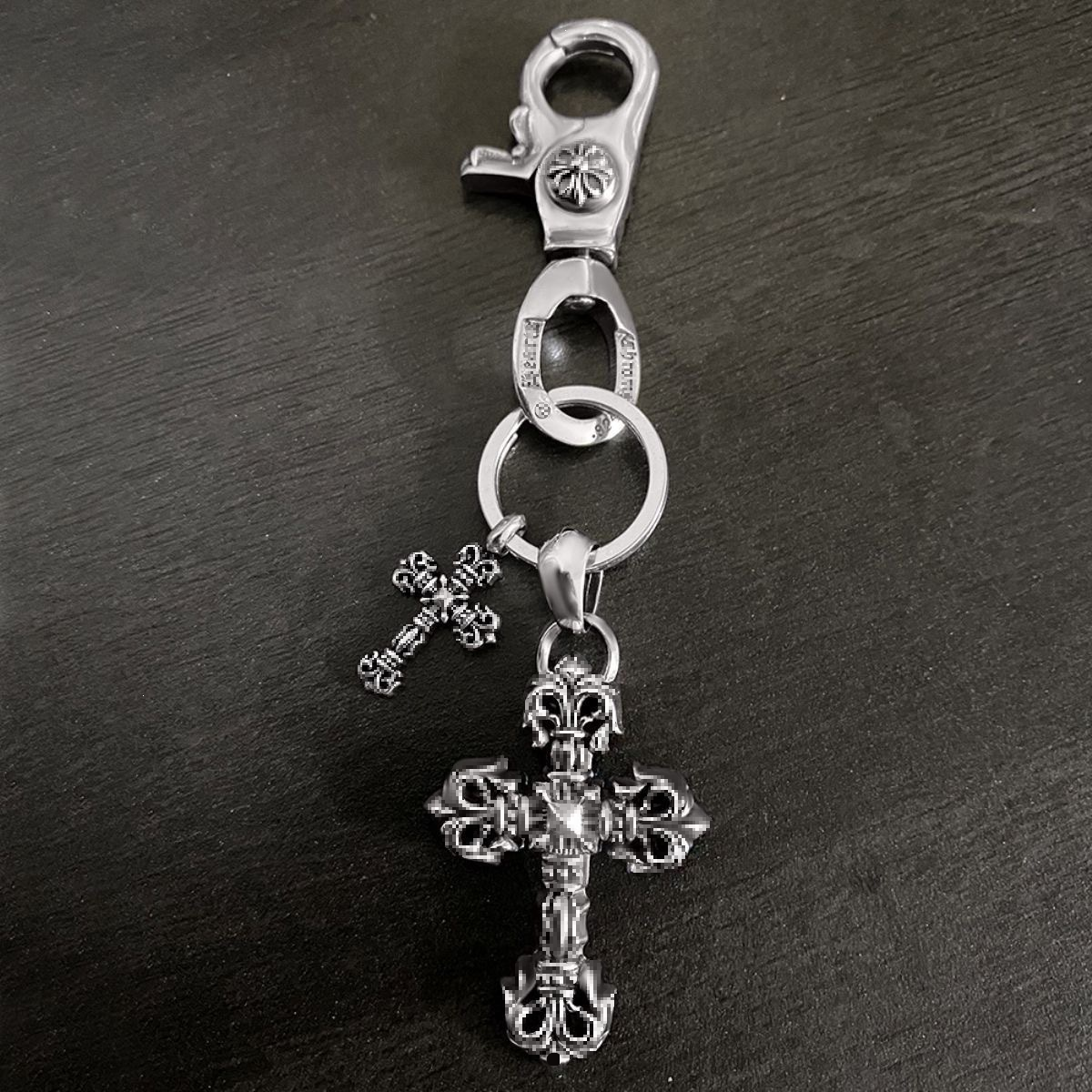 Designer Chrome Cross keyRing luxury key leather Keychain Fashion charm Dice Chain Key Ring Retro Cross Pendant Bag Chain Man Women high-quality Car