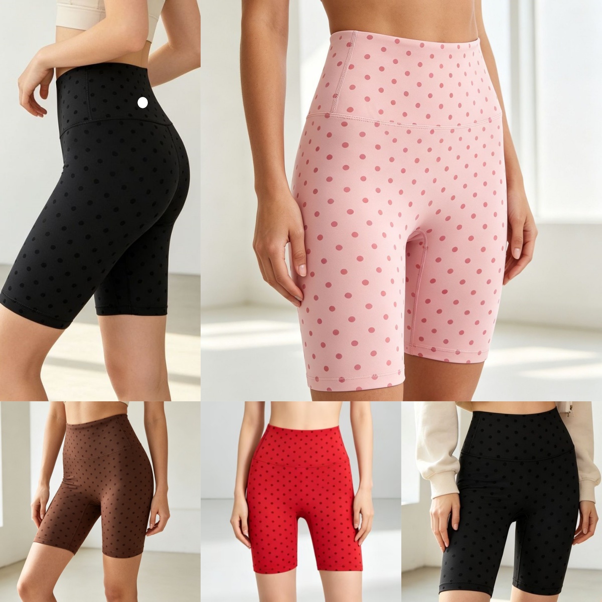 UU-L6363 Short de Yoga taille haute à pois pour femme pantalon de Fitness ajusté vêtements de sport courts ajustés pour femmes ceinture élastique