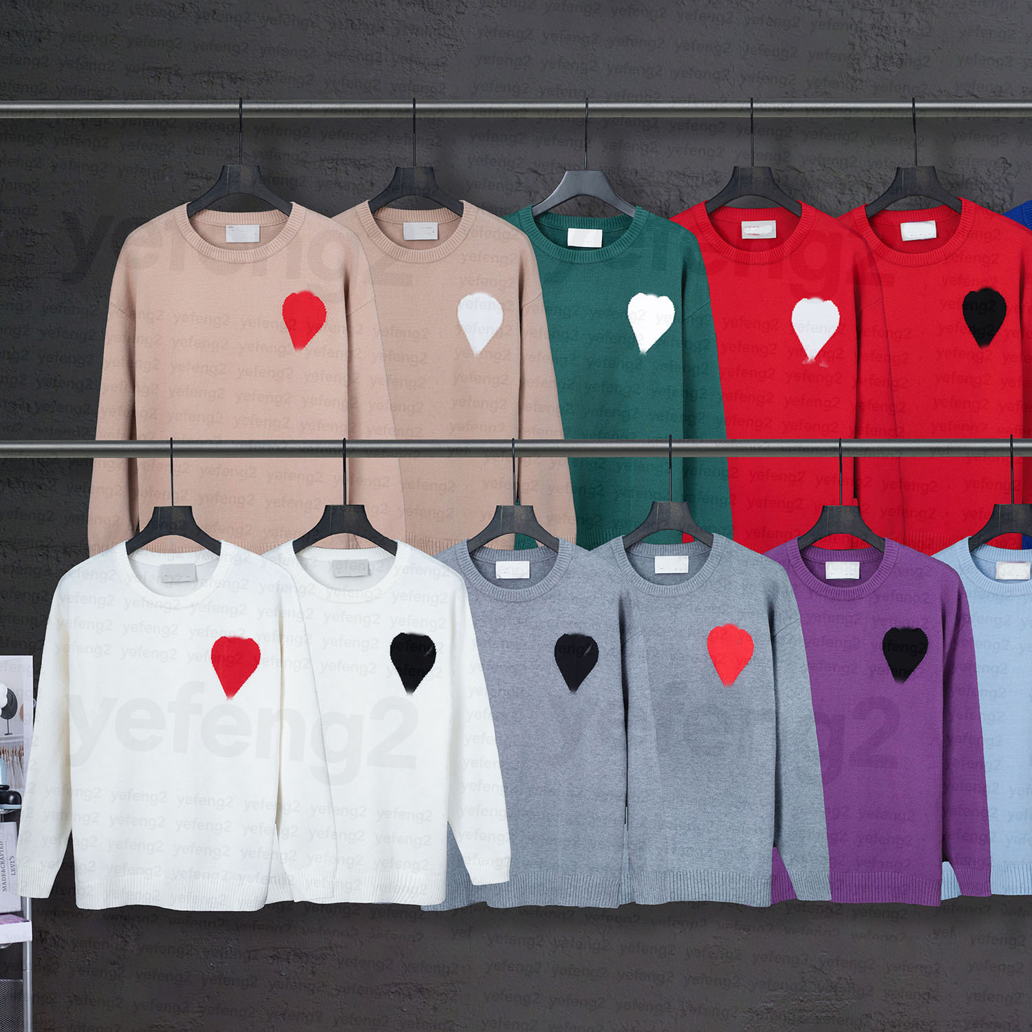 chandail pour hommes chandails à col rond classique Broderie paris style causal Oversize Macaron couleurs pulls molletonnés