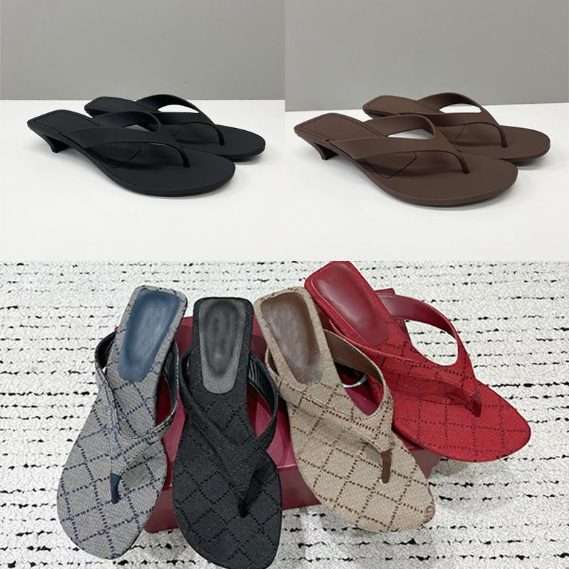 Designer Vittoria Thong Sandals Women Canvas Kitten Heel Square Toe Vintage Flip Flops Colorful Luxury Retro Summer vacation Casual Heeled Sandals 1