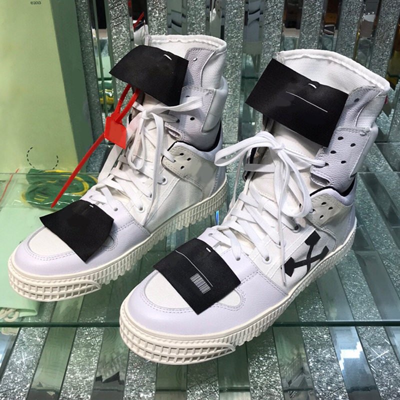 Designer womans Lace Up High Top Sneakers Couples white spliced black patterned shoes thick uppers mens womens casual vacation sneakers SIZE 46