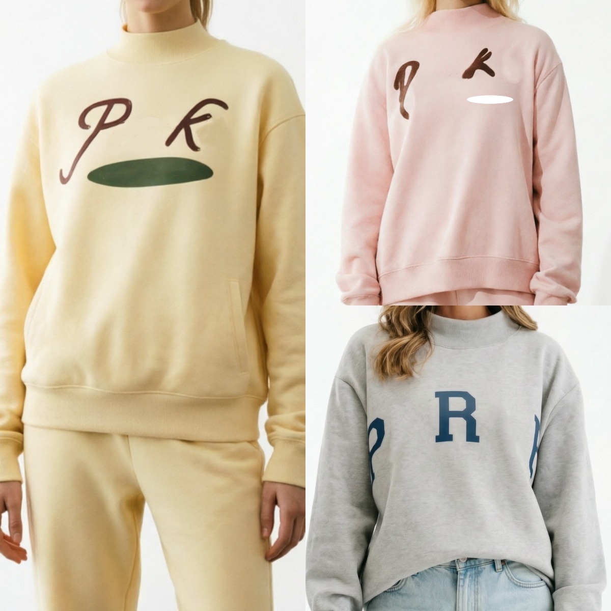 E7311 PAR Art lettre imprimé sweat à capuche en coton pour femmes avec col haut col montant femmes coupe ample haut imprimé col montant KE