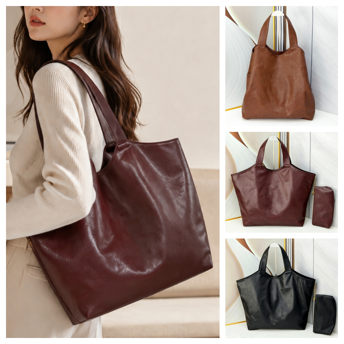 Vintage Style Designer Oversized Soft Leather Tote Bag Hobo Women Luxury Large Work bag Laptop bag Travel bag Large Capacity Slouchy Handbag Shoppin