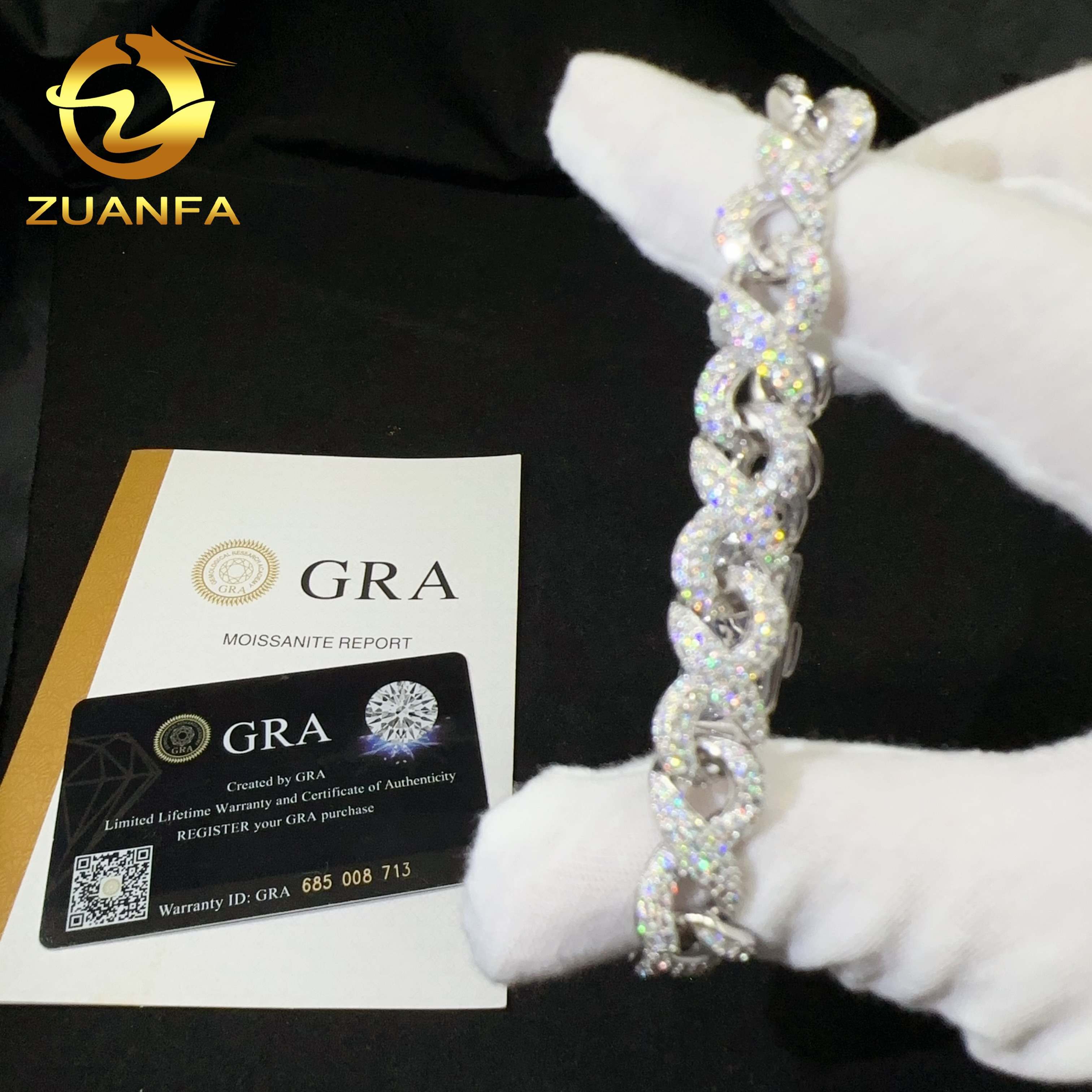 Fine Sterling Silver 925 D Color Vvs Moissanite Hip Hop Iced Out Lab Diamond Jewelry Cuban Link Chain Bracelet Men