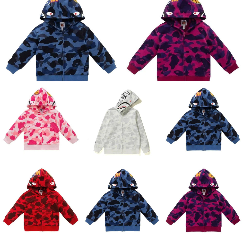 Children's Trendy Brand Boys 3D Printed Sweatshirt Jacket Camouflage Zipper Hooded sweatshirt tech fleece tracksuit Shark Head Hoodie tops a6