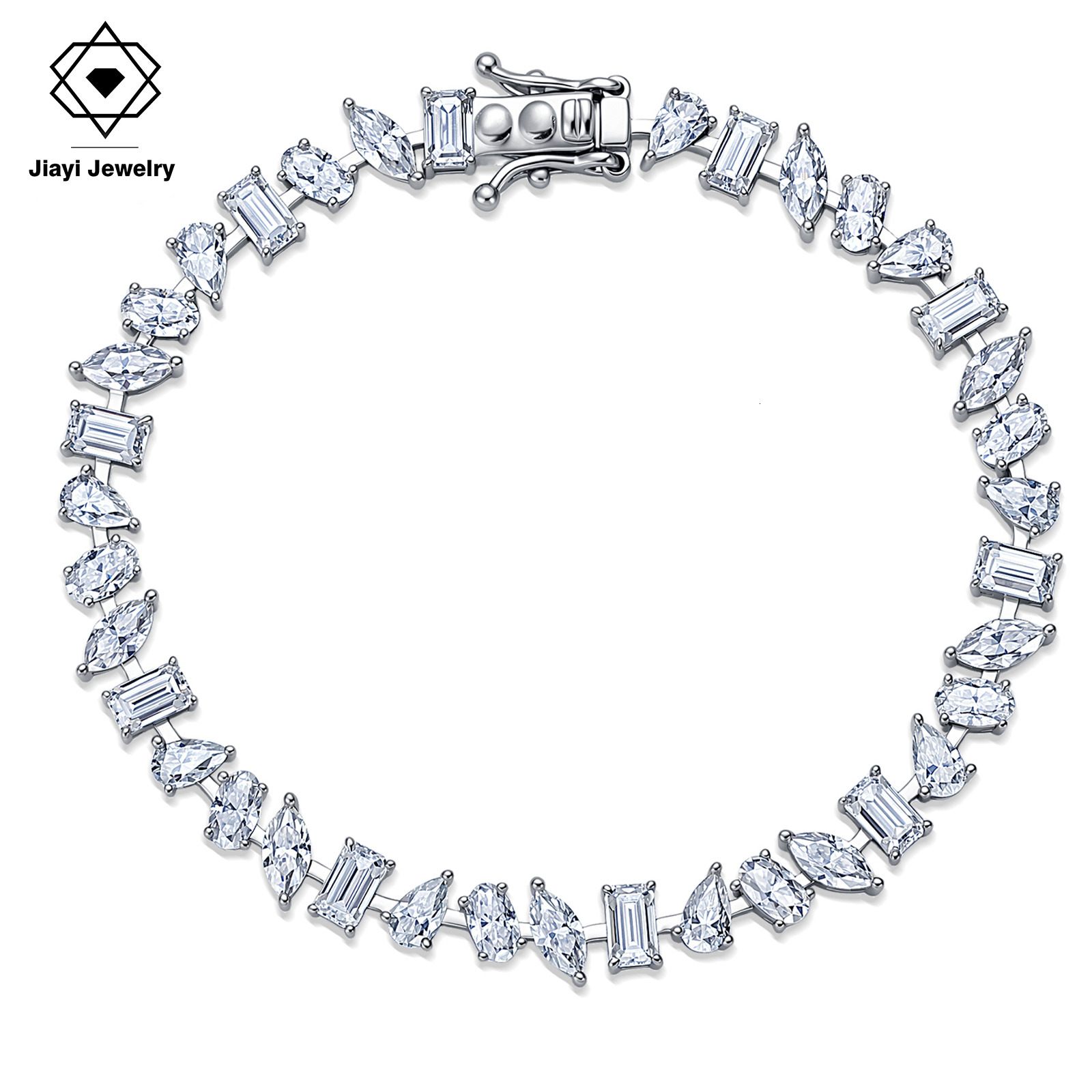 11.4-13.7 CTW S925 Sterling Silver Mixed Cut Moissanite Tennis Bracelet Marquise Pear & Baguette Stones For Women