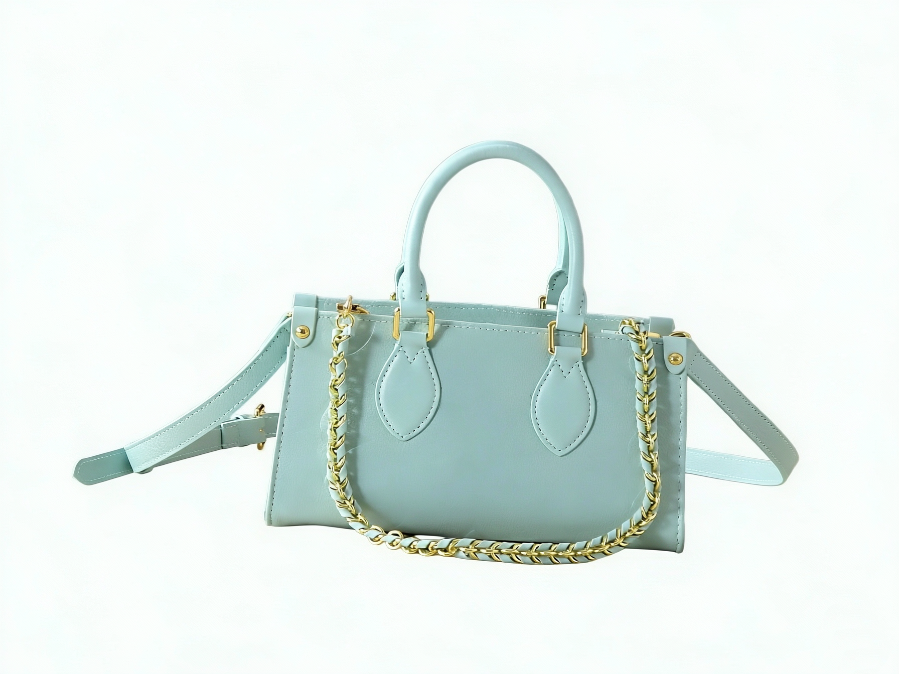 Sac à main en cuir gaufré vert clair avec sangle en chaîne, fourre-tout polyvalent et sac à bandoulière