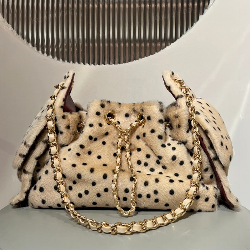 Leopard print polka dot bag - a retro style large capacity crossbody casual bucket