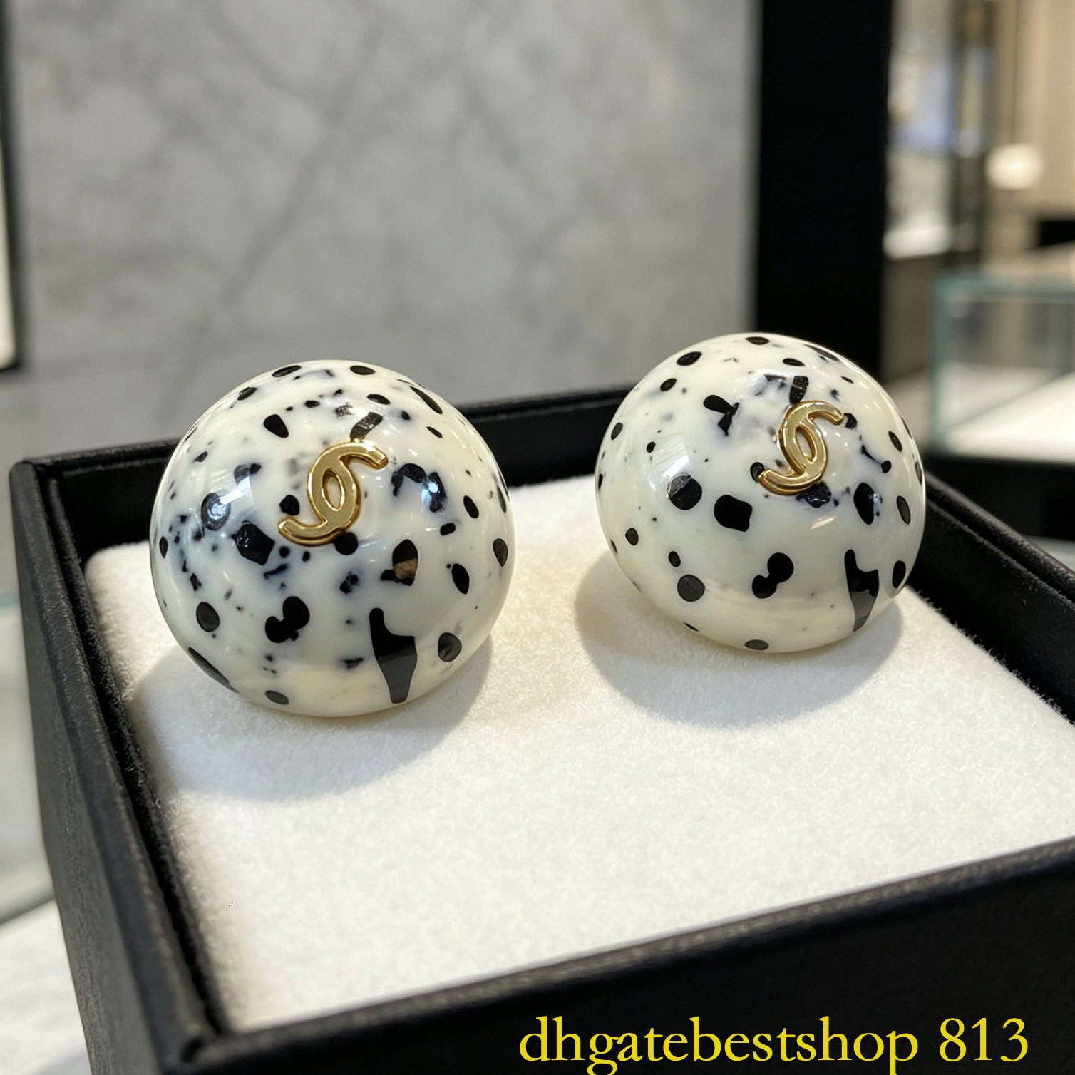 Designer Jewelry channel studs Black White Hemisphere Earrings Luxury Polka Dot Accessories cc earrings