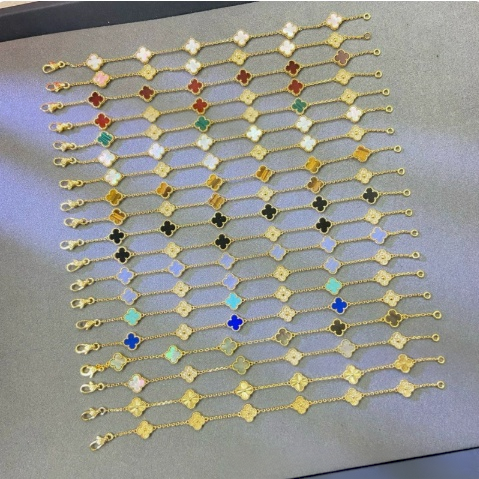 Designer Jewelry 4-Leaf Clover Bracelet Mini Flower Bracelet Gold All-Diamond Bracelet Non-Fading Summer Silver High-Quality Six-Flower Bracelet