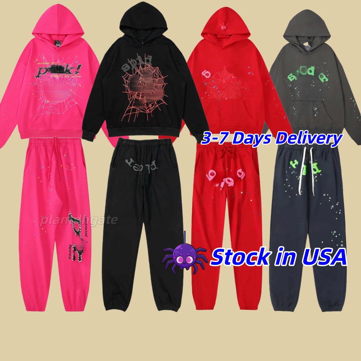 Men Cotton Rhinestone Decor Hooded Pullover Set Long Sleeve Streetwear Designer Hoodie & Casual Sweatpants Soft Jumper Sweater Two Piece Outfit