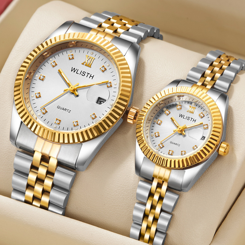 2026 89 Luxury Couple Quartz Watches Stainless Steel Date Display Business 45 Casual Wristwatch For Men Women Daily Office Wear